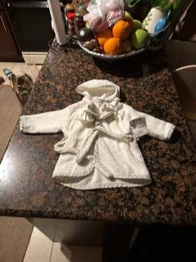 Spasilk Baby Hooded Terry Cloth Bathrobe and Booties Set - Ivory with Striped Tr